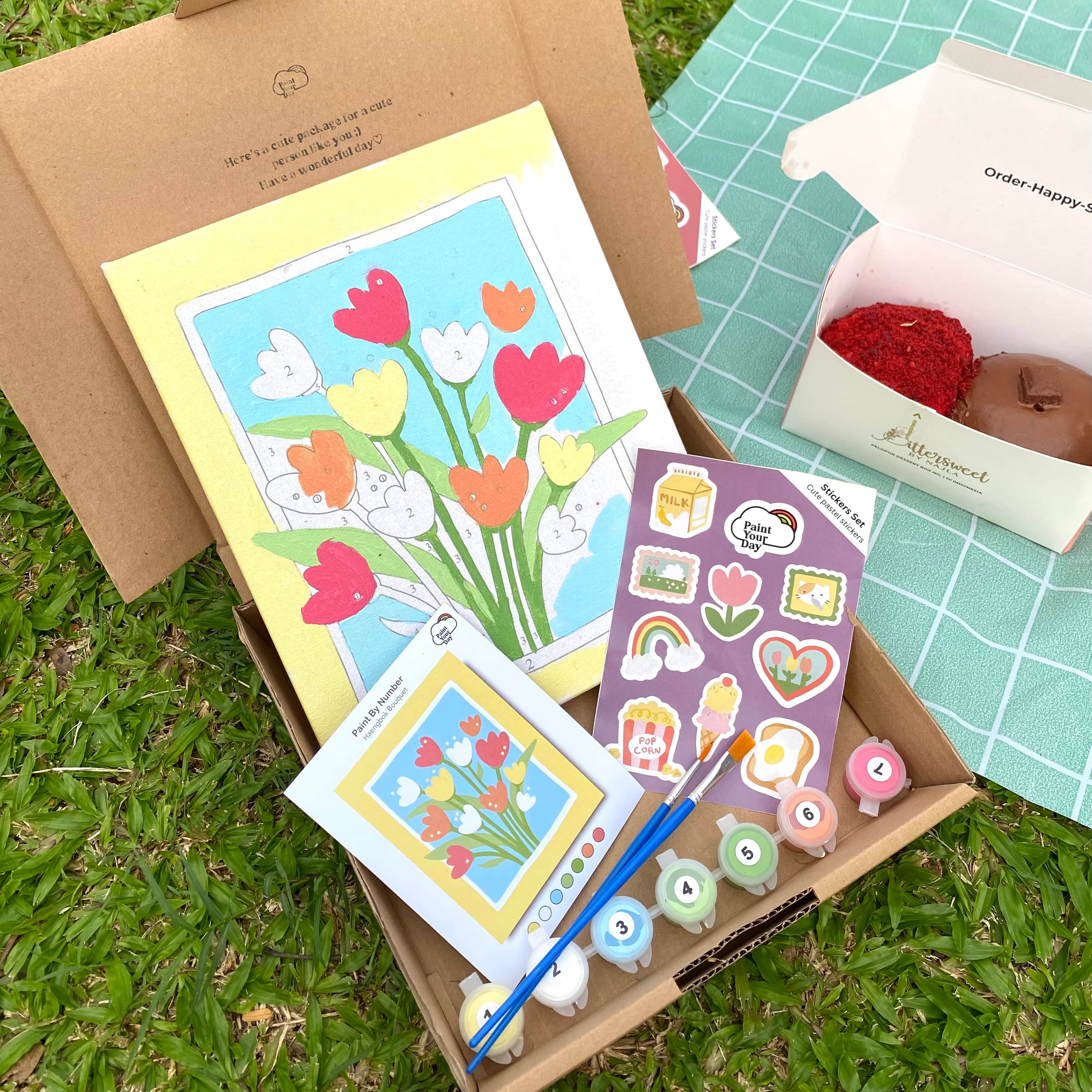 ￼PAINT BY NUMBER Happy Bouquet | PaintYourDay | Painting Kit | 20x25 cm Kanvas 7 Cat Akrilik